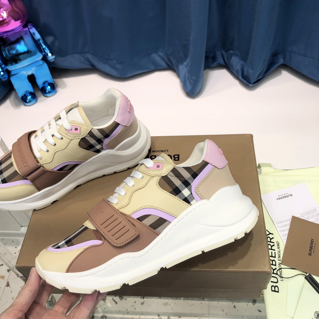 Burberry Check Cotton Canvas And Leather Sneakers - DopestKickz
