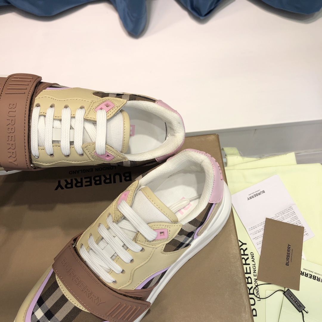 Burberry Check Cotton Canvas And Leather Sneakers - DopestKickz