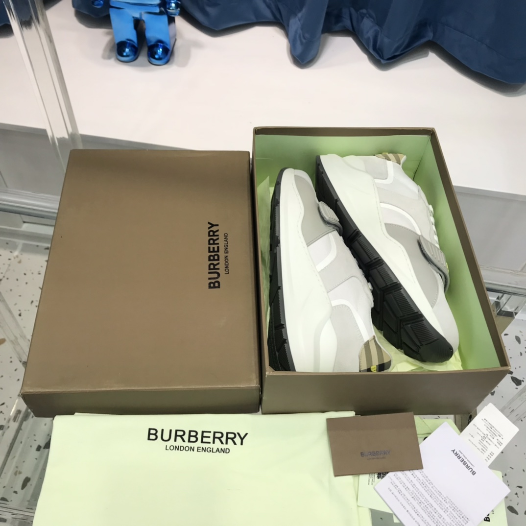Burberry Check Cotton Canvas And Leather Sneakers - DopestKickz