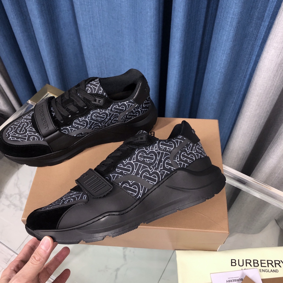 Burberry Check Cotton Canvas And Leather Sneakers - DopestKickz
