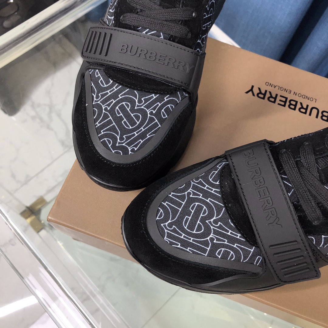 Burberry Check Cotton Canvas And Leather Sneakers - DopestKickz
