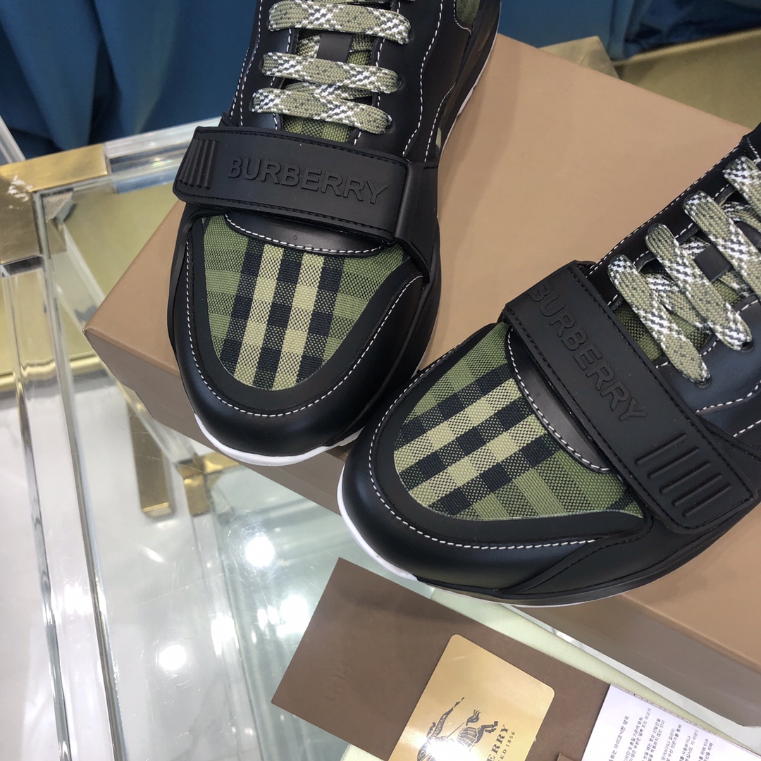Burberry Check Cotton Canvas And Leather Sneakers - DopestKickz