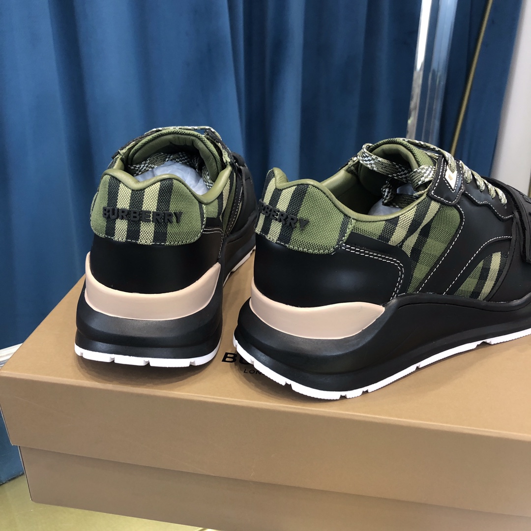 Burberry Check Cotton Canvas And Leather Sneakers - DopestKickz