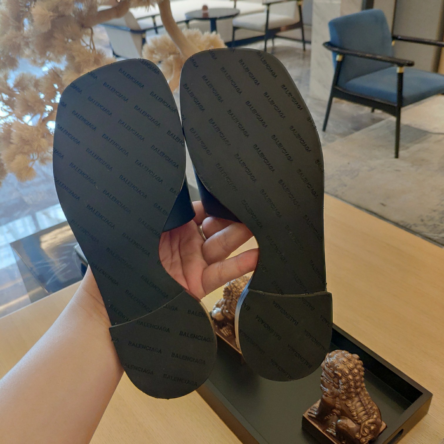 Balenciaga Logo Leather Slide Sandal - DopestKickz