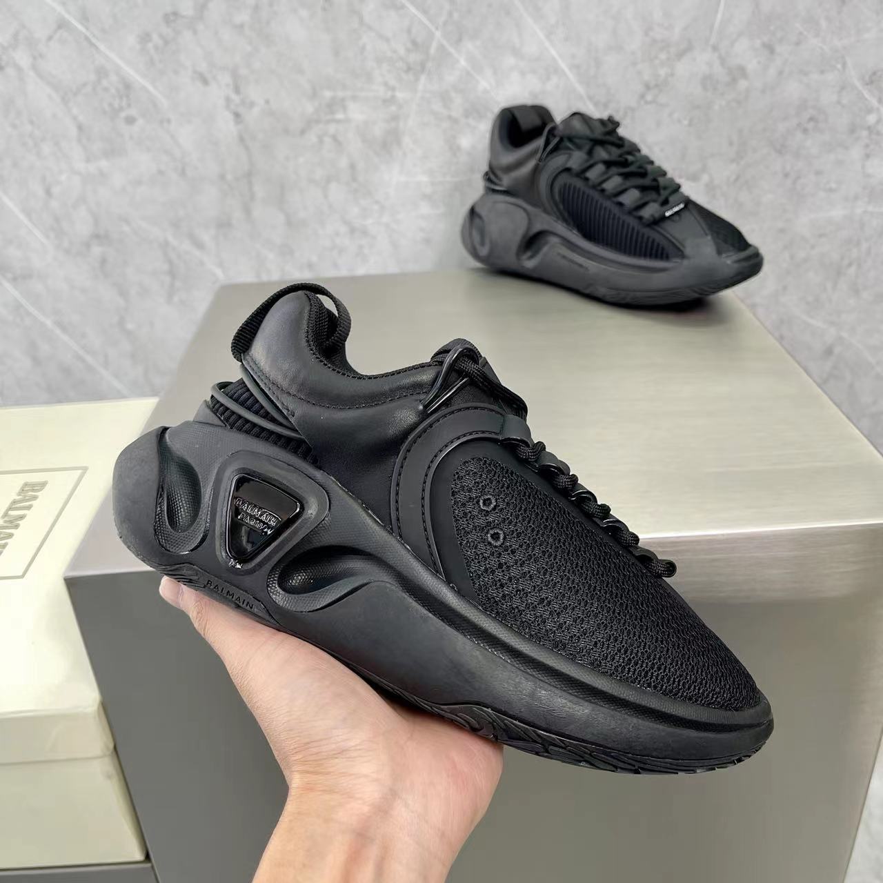 Balmain Bicolor Gummy Leather And Mesh B-Runner Sneakers - DopestKickz