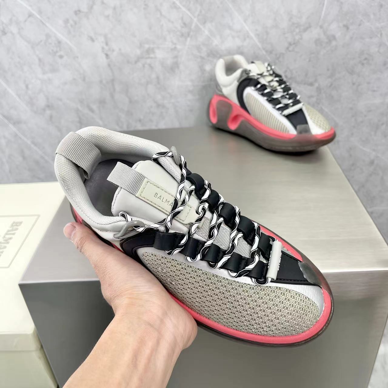 Balmain Bicolor Gummy Leather And Mesh B-Runner Sneakers - DopestKickz