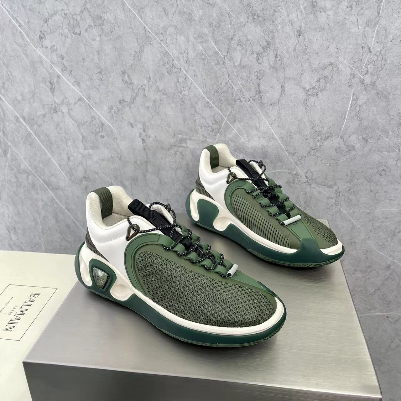 Balmain Bicolor Gummy Leather And Mesh B-Runner Sneakers - DopestKickz