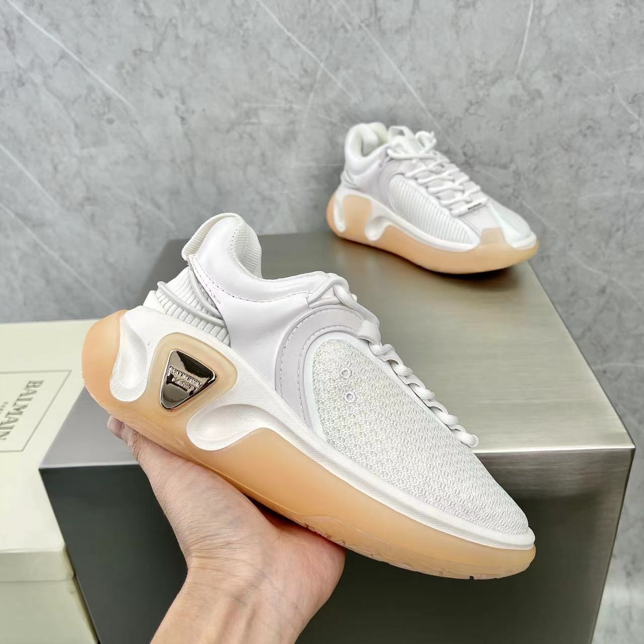 Balmain Bicolor Gummy Leather And Mesh B-Runner Sneakers - DopestKickz