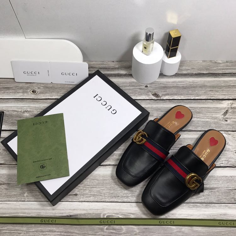 Gucci Princetown Leather Black Slipper With Double G - DopestKickz