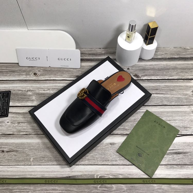 Gucci Princetown Leather Black Slipper With Double G - DopestKickz