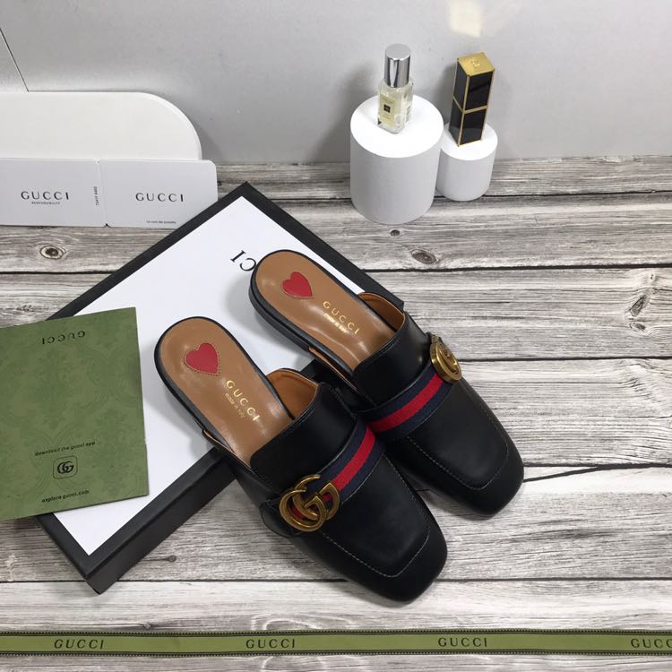 Gucci Princetown Leather Black Slipper With Double G - DopestKickz