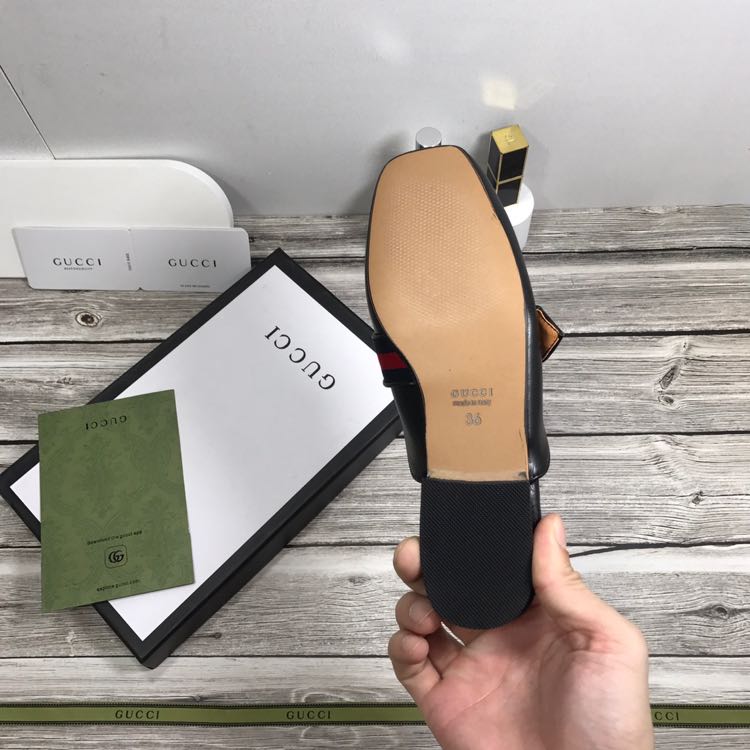 Gucci Princetown Leather Black Slipper With Double G - DopestKickz