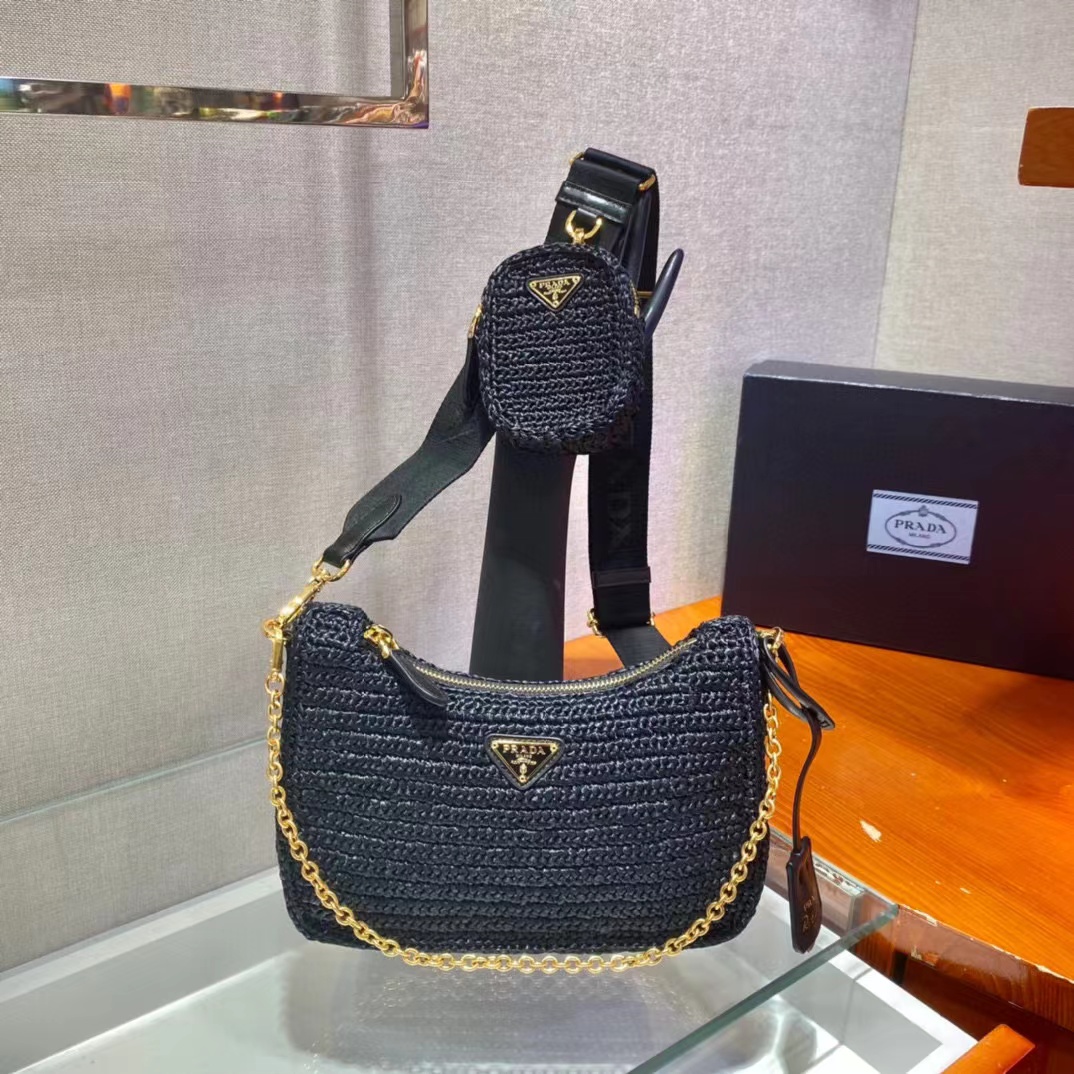 Prada Re-Edition 2005 Raffia Bag (23-16-7cm)  1BH204   - DopestKickz