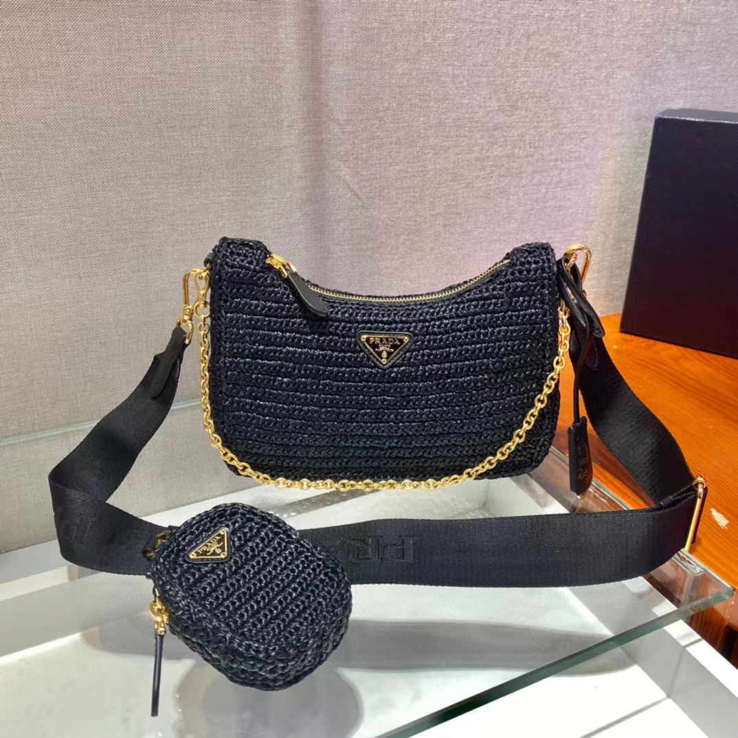 Prada Re-Edition 2005 Raffia Bag (23-16-7cm)  1BH204   - DopestKickz