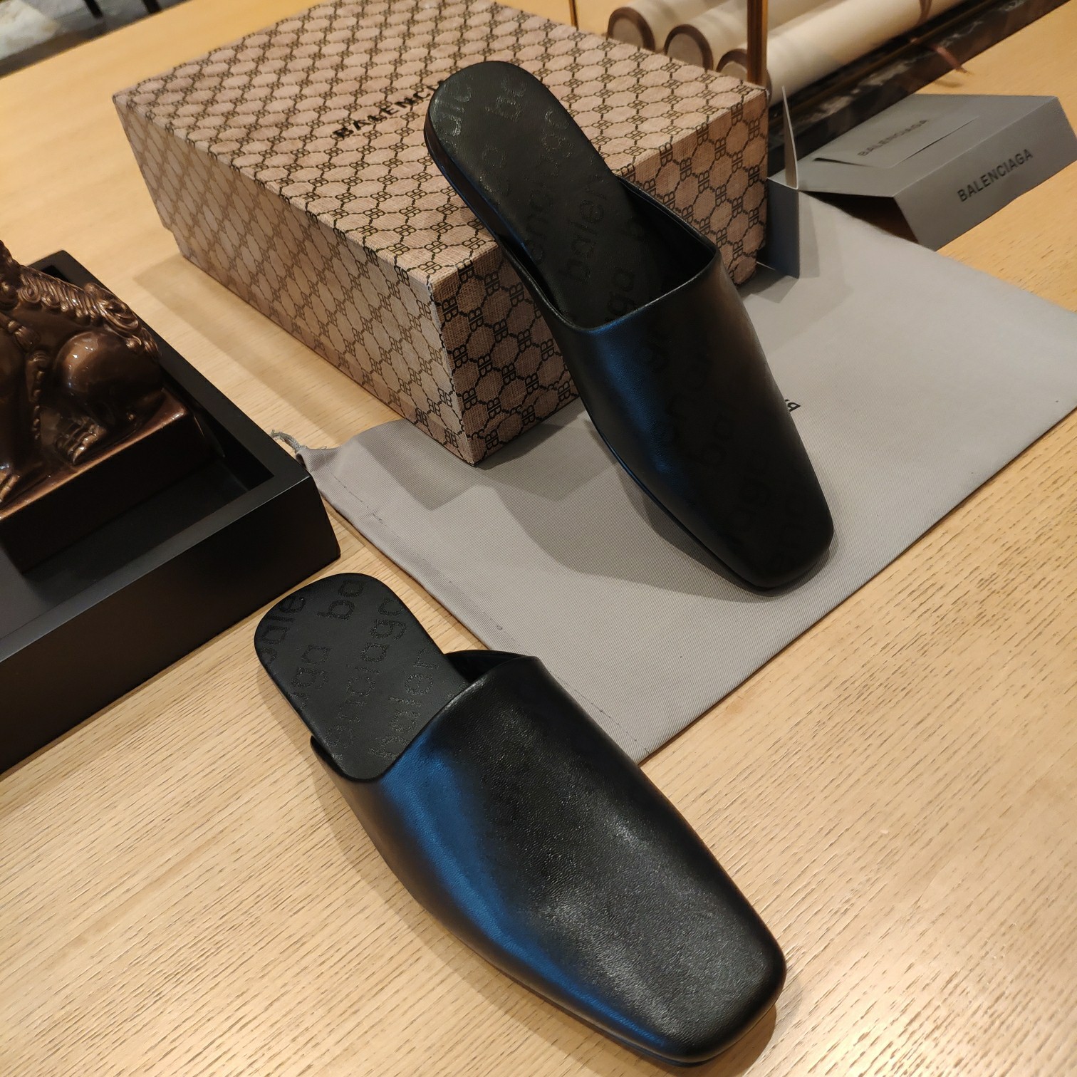 Balenciaga Logo  Leather Backless Loafers - DopestKickz