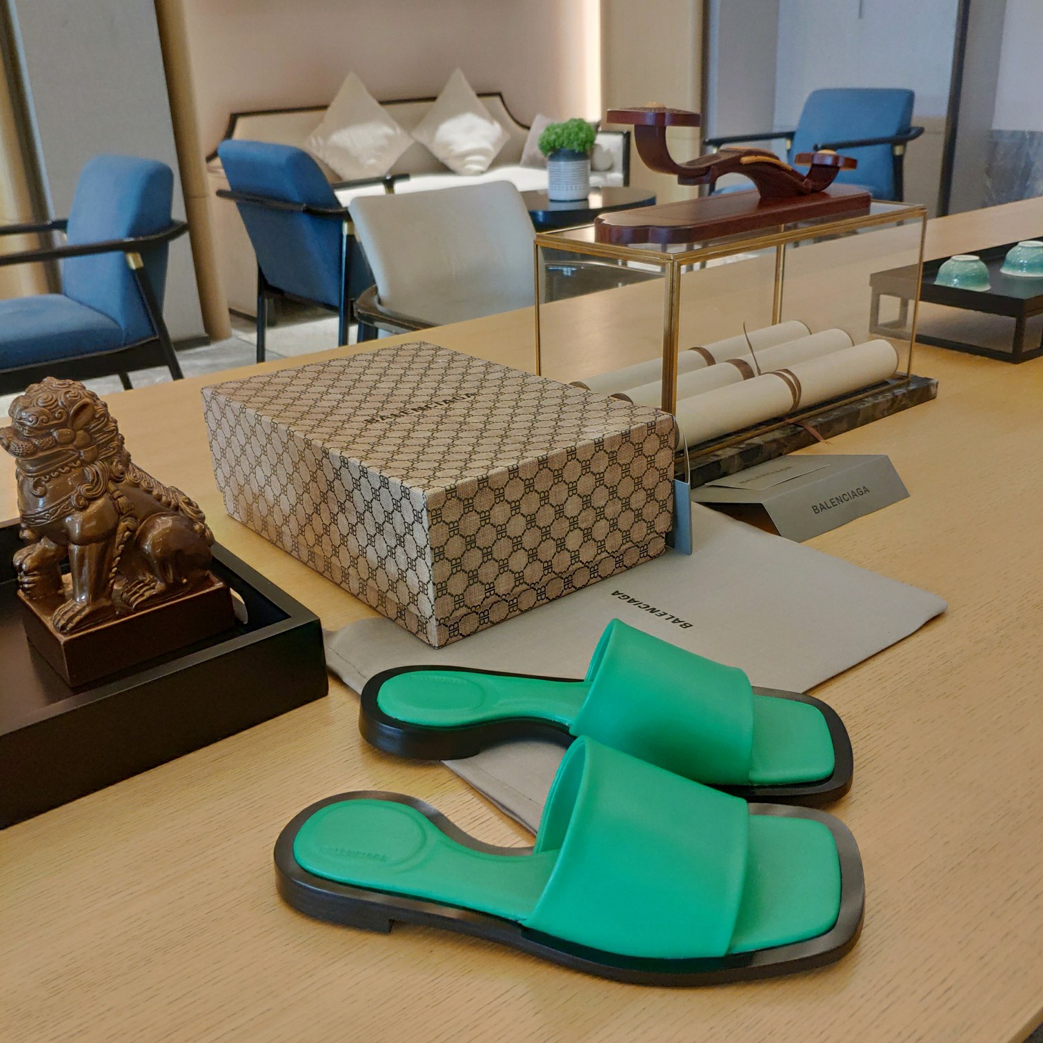 Balenciaga Logo Leather Slide Sandal - DopestKickz