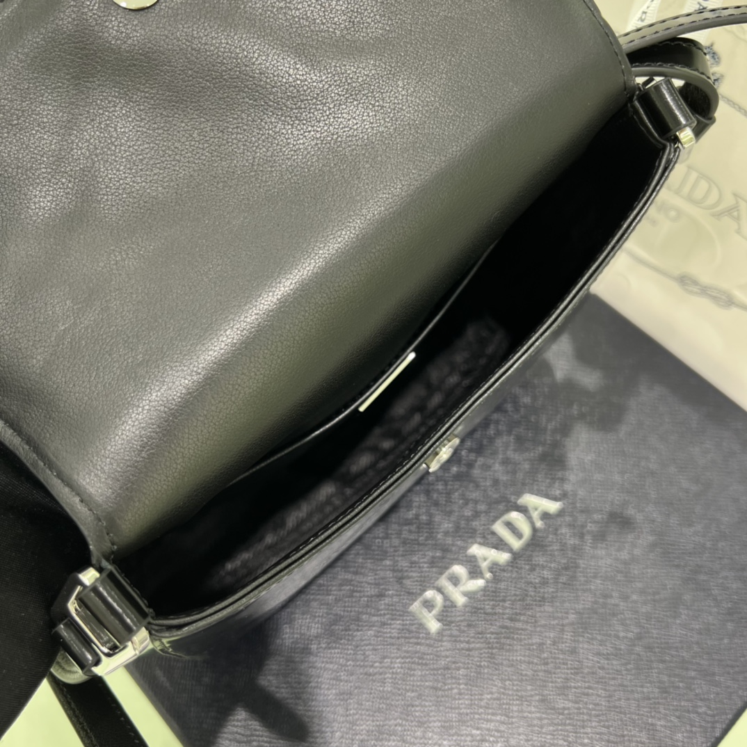 Prada Cleo Brushed Leather Shoulder Bag In Black(24-19-6cm)   1BD303 - DopestKickz