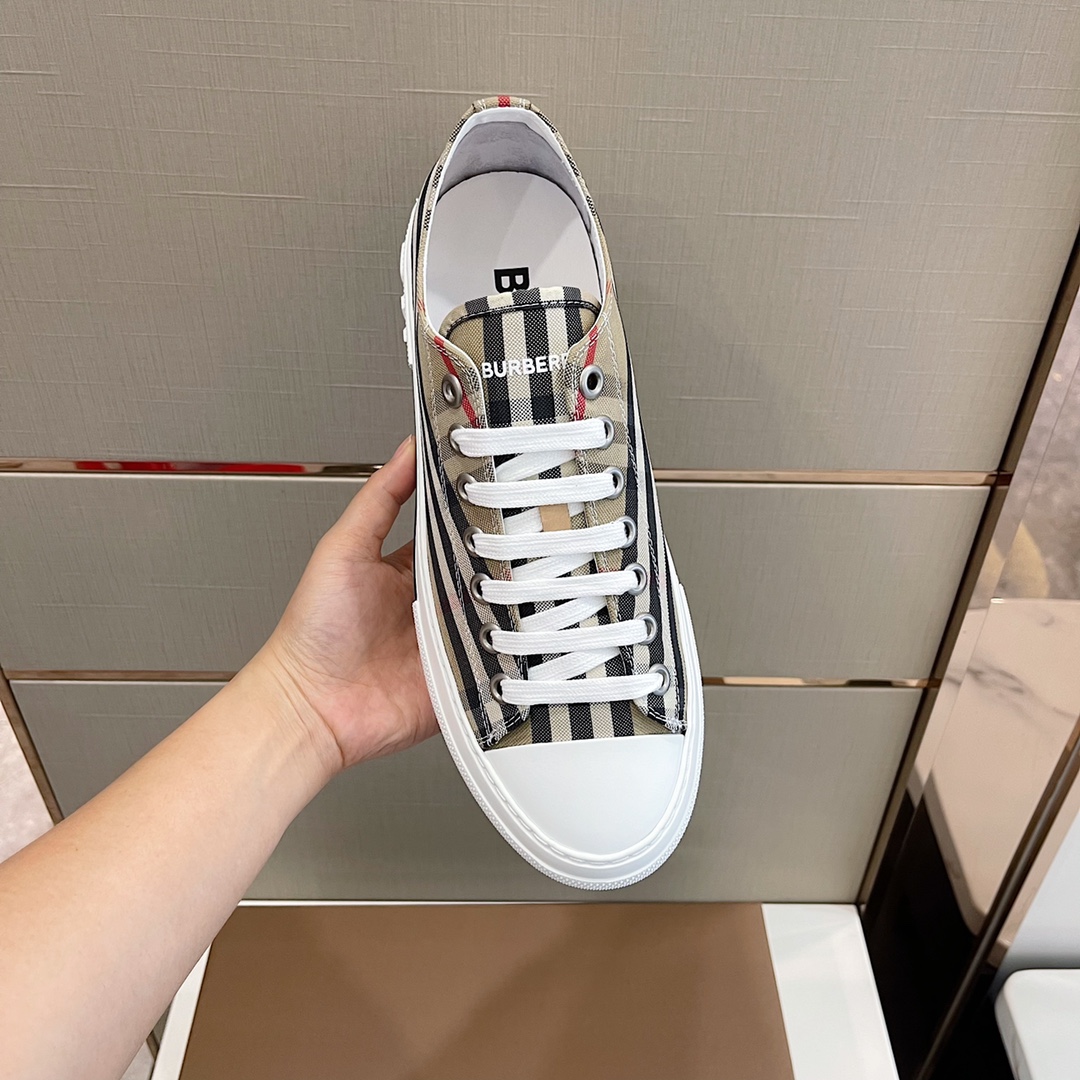 Burberry Check Cotton Sneakers - DopestKickz