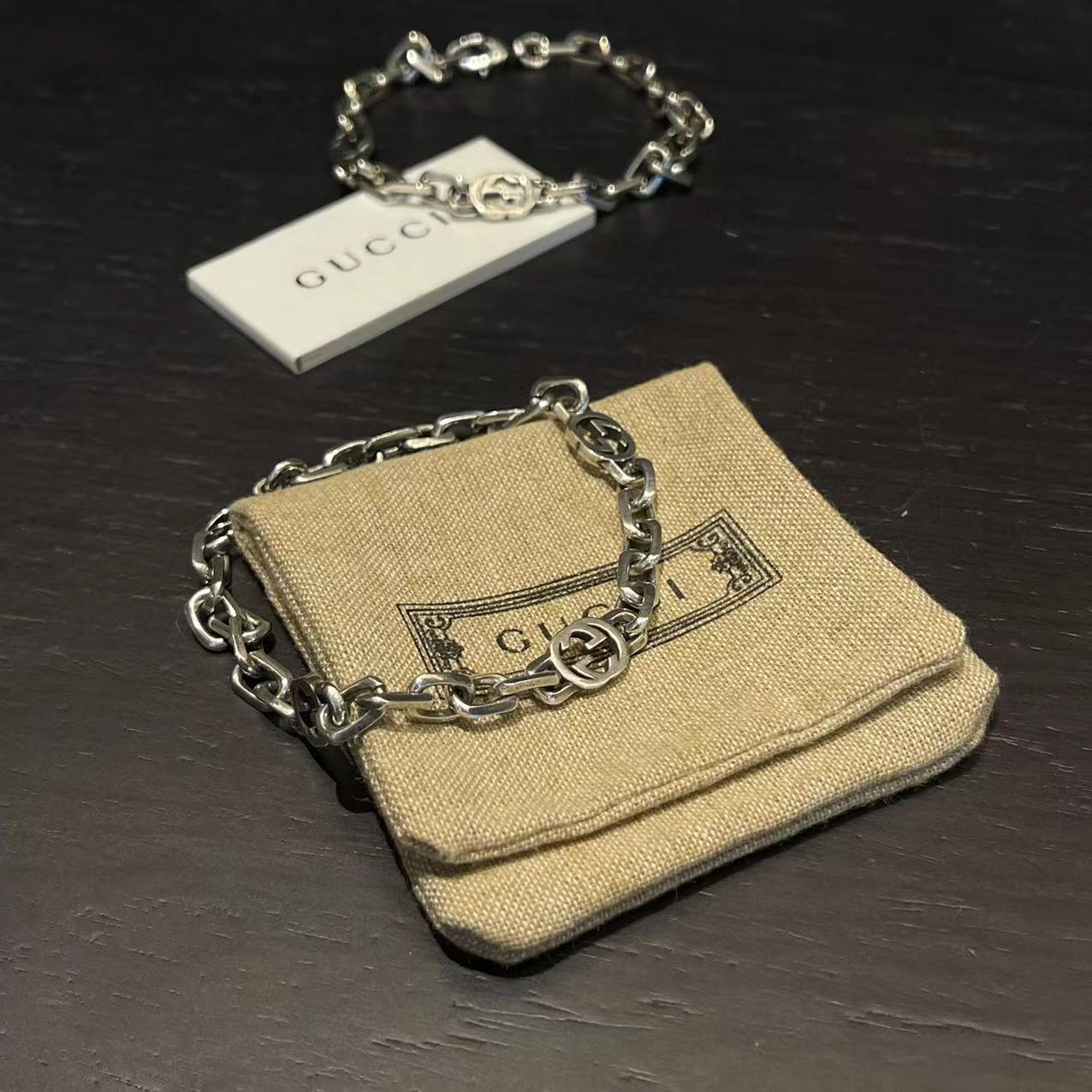 Gucci Silver Bracelet With Interlocking G - DopestKickz