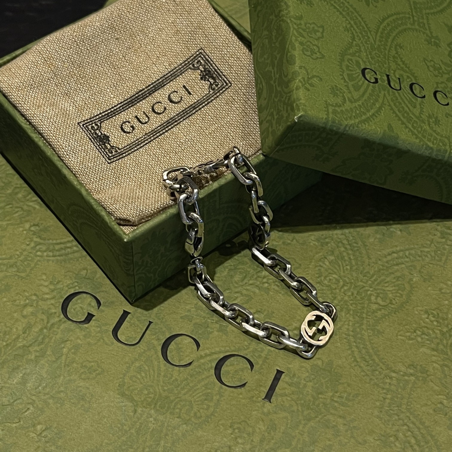 Gucci Silver Bracelet With Interlocking G - DopestKickz