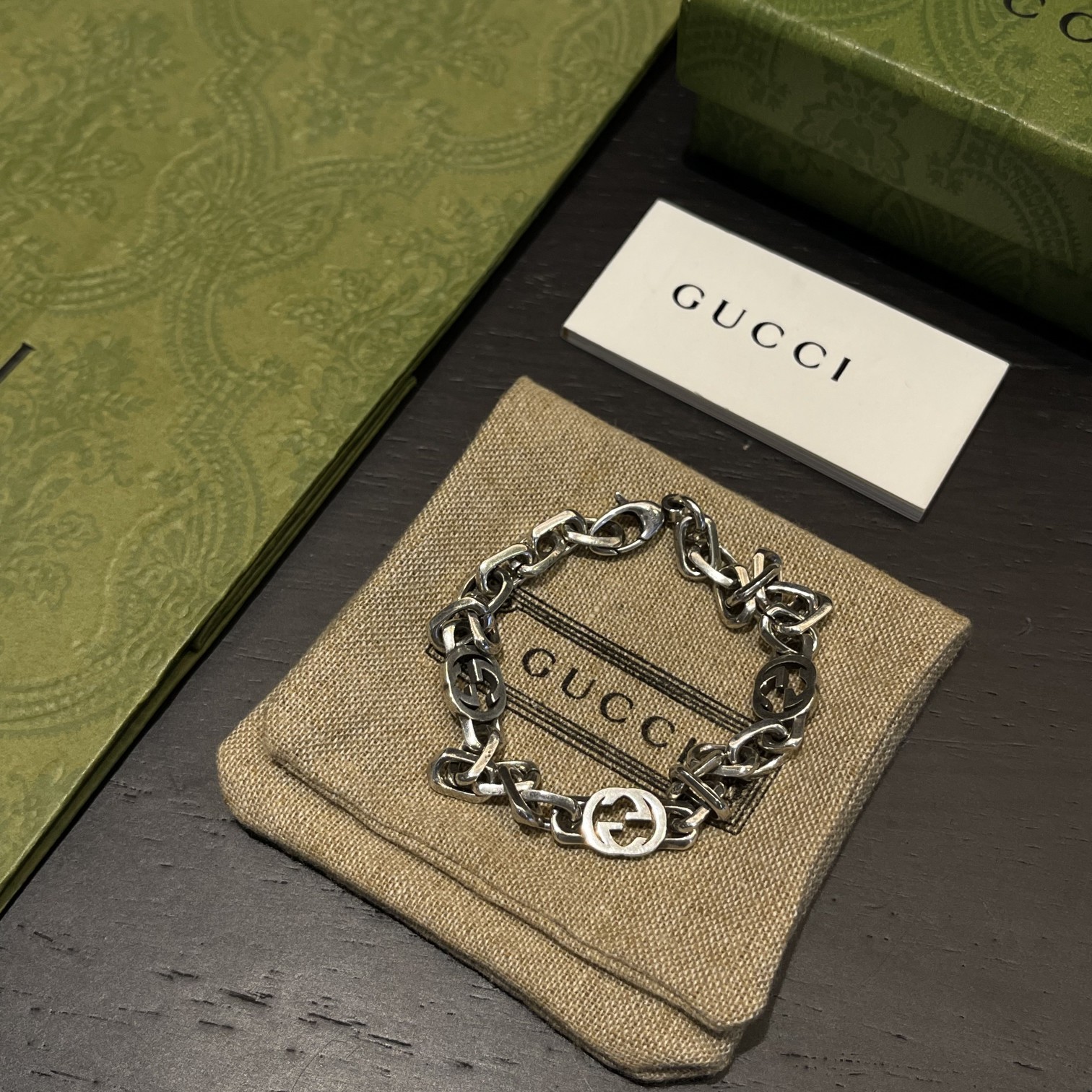 Gucci Silver Bracelet With Interlocking G - DopestKickz