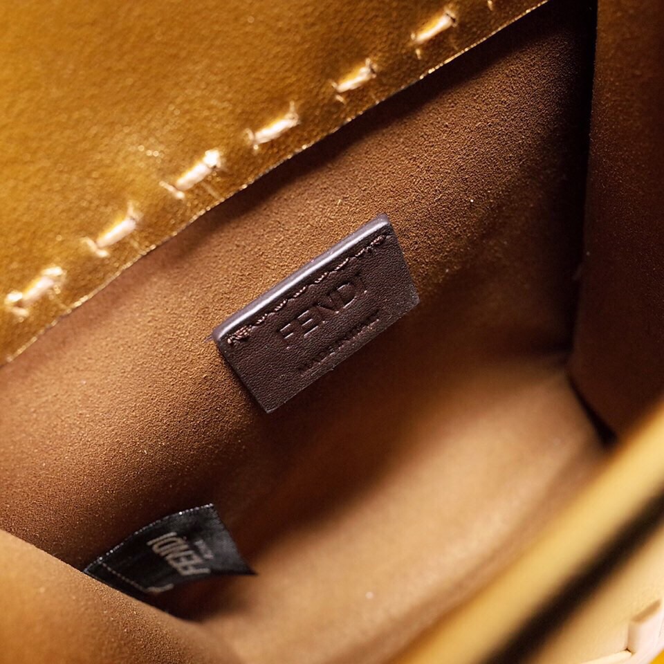 Fendi Mini Sunshine Shopper Bag In Gold Laminated Leather (13-18-6.5CM) - DopestKickz