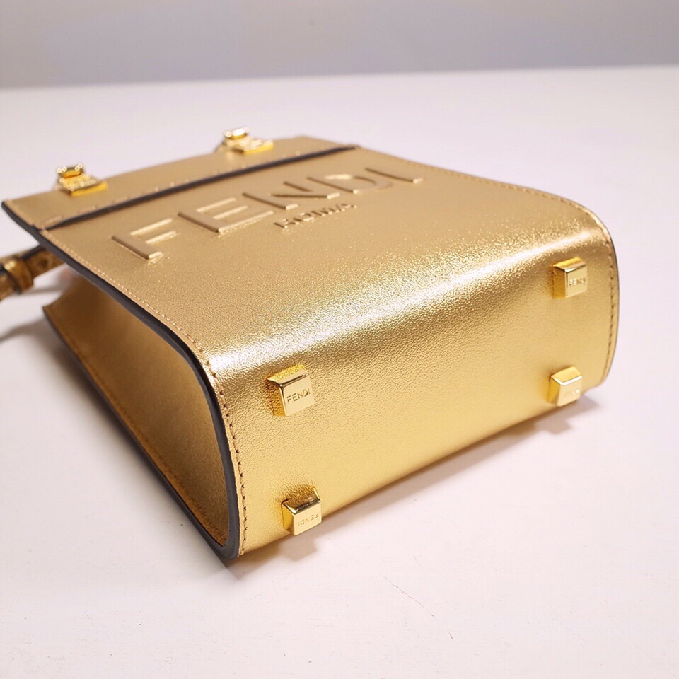 Fendi Mini Sunshine Shopper Bag In Gold Laminated Leather (13-18-6.5CM) - DopestKickz