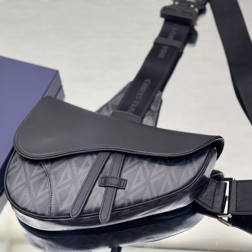 Dior Black CD Diamond Canvas And Smooth Calfskin Saddle Bag(26-19-4.5cm) 1ADPO093 - DopestKickz