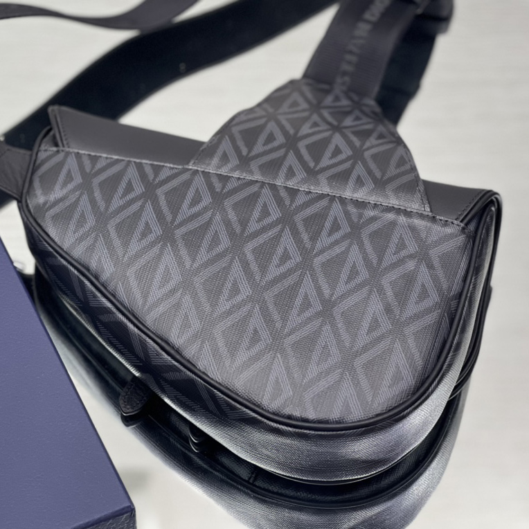 Dior Black CD Diamond Canvas And Smooth Calfskin Saddle Bag(26-19-4.5cm) 1ADPO093 - DopestKickz