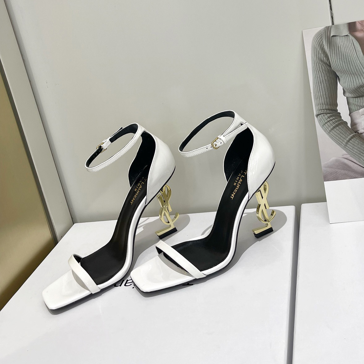 Saint Laurent Opyum Sandals In Patent Leather With Gold-Tone Heel— Heel Higth 90mm - DopestKickz