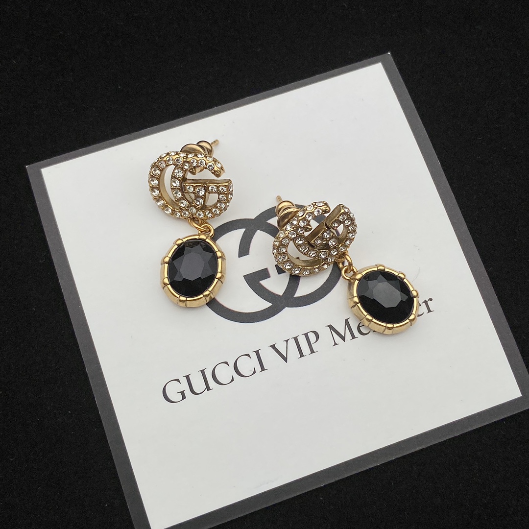 Gucci  Double G Earrings With Black Crystals - DopestKickz