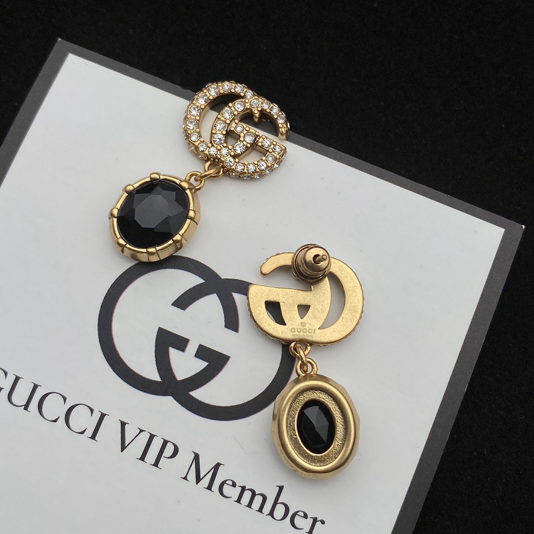 Gucci  Double G Earrings With Black Crystals - DopestKickz