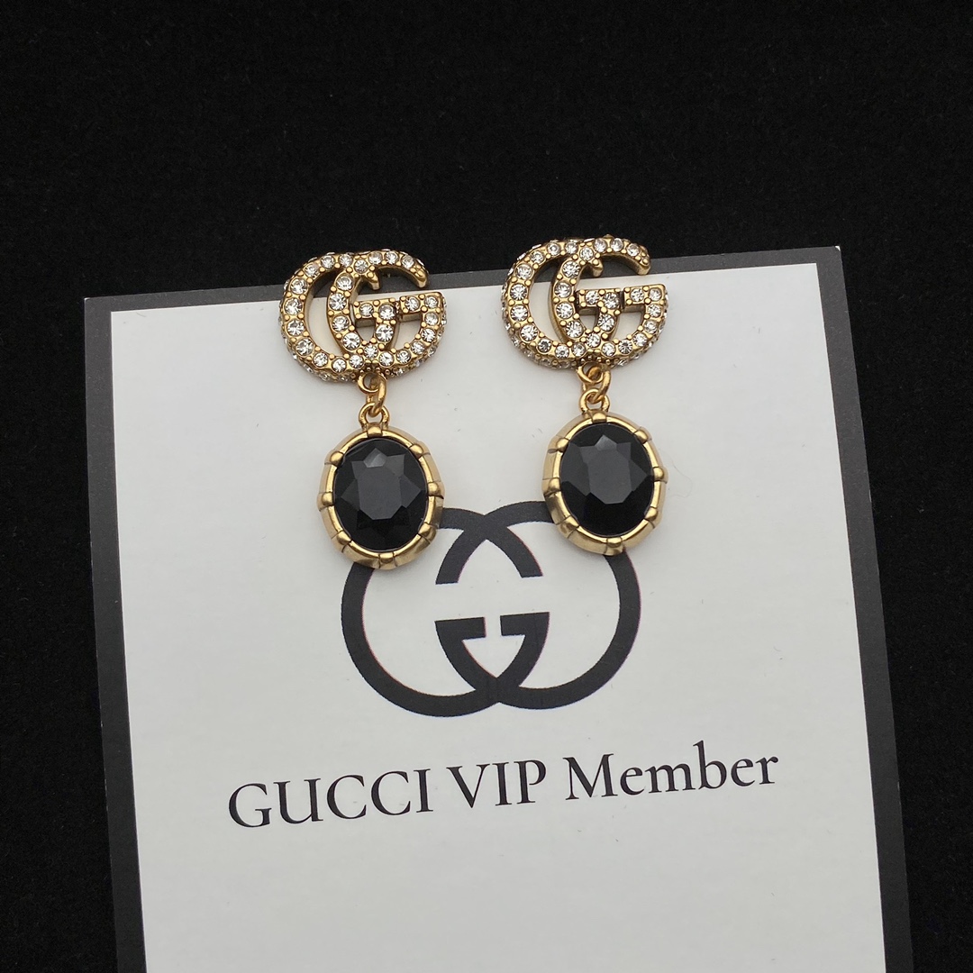 Gucci  Double G Earrings With Black Crystals - DopestKickz