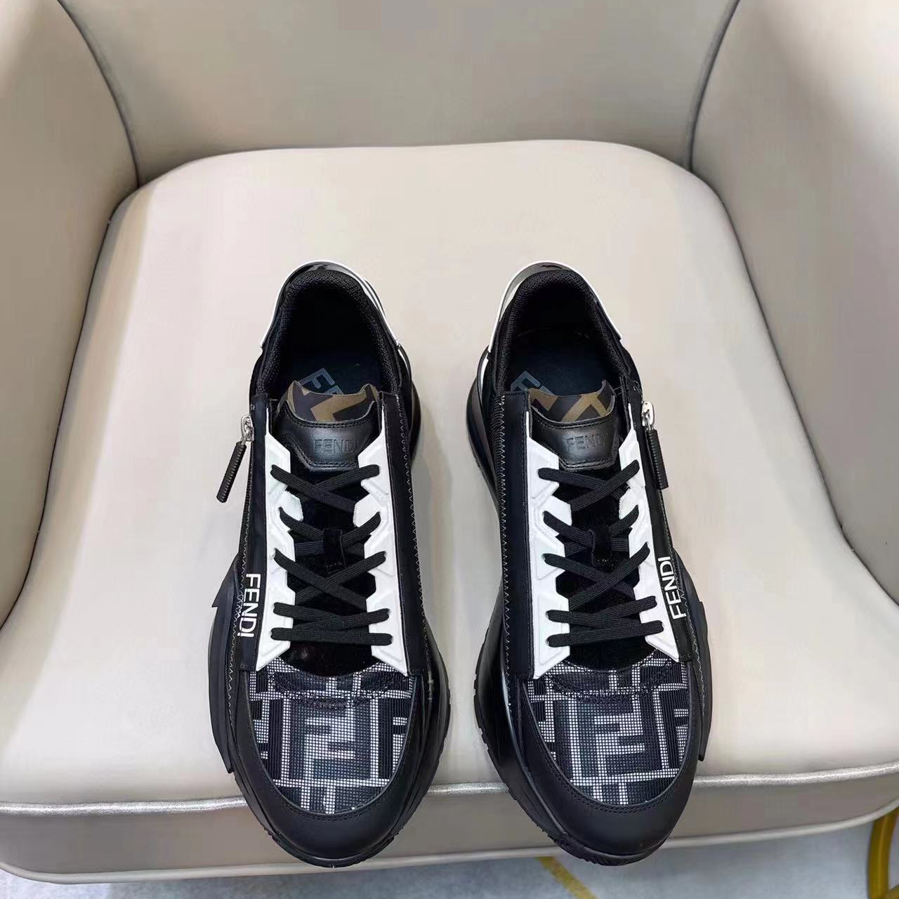 Fendi Flow White Blue Fabric Low-Tops Sneaker - DopestKickz
