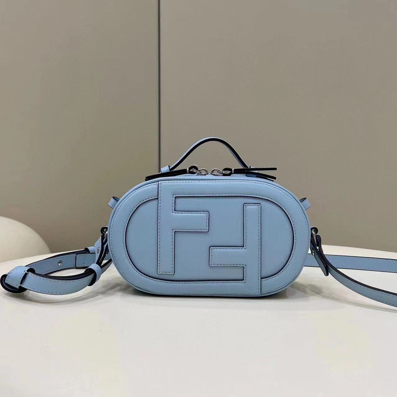 Fendi O’Lock Mini Camera Case Light Blue Leather Mini Bag(21-8-13CM) - DopestKickz