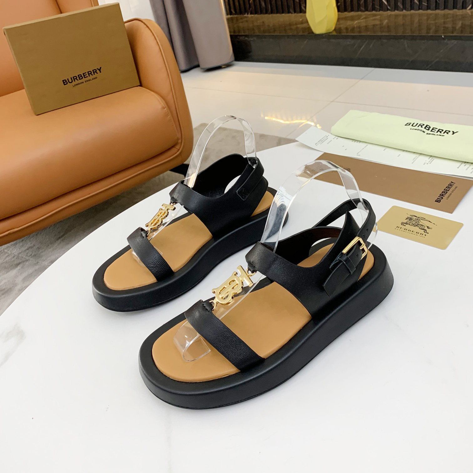 Burberry Monogram Motif Leather Sandals - DopestKickz