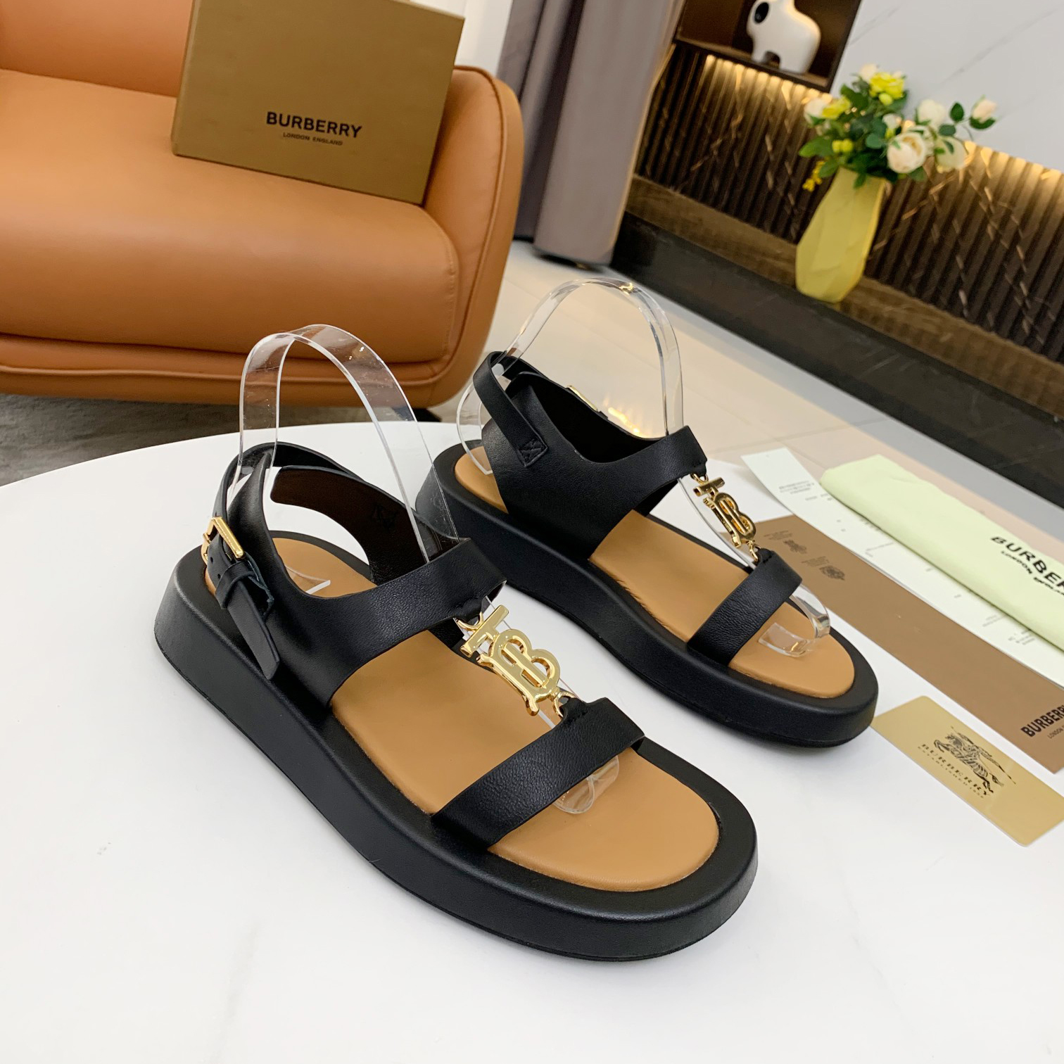 Burberry Monogram Motif Leather Sandals - DopestKickz