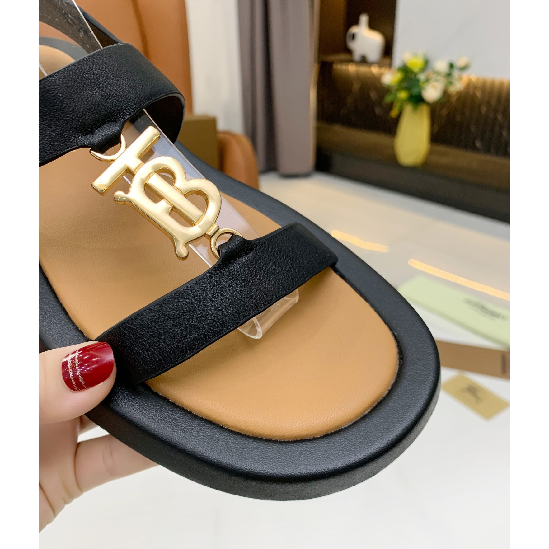 Burberry Monogram Motif Leather Sandals - DopestKickz