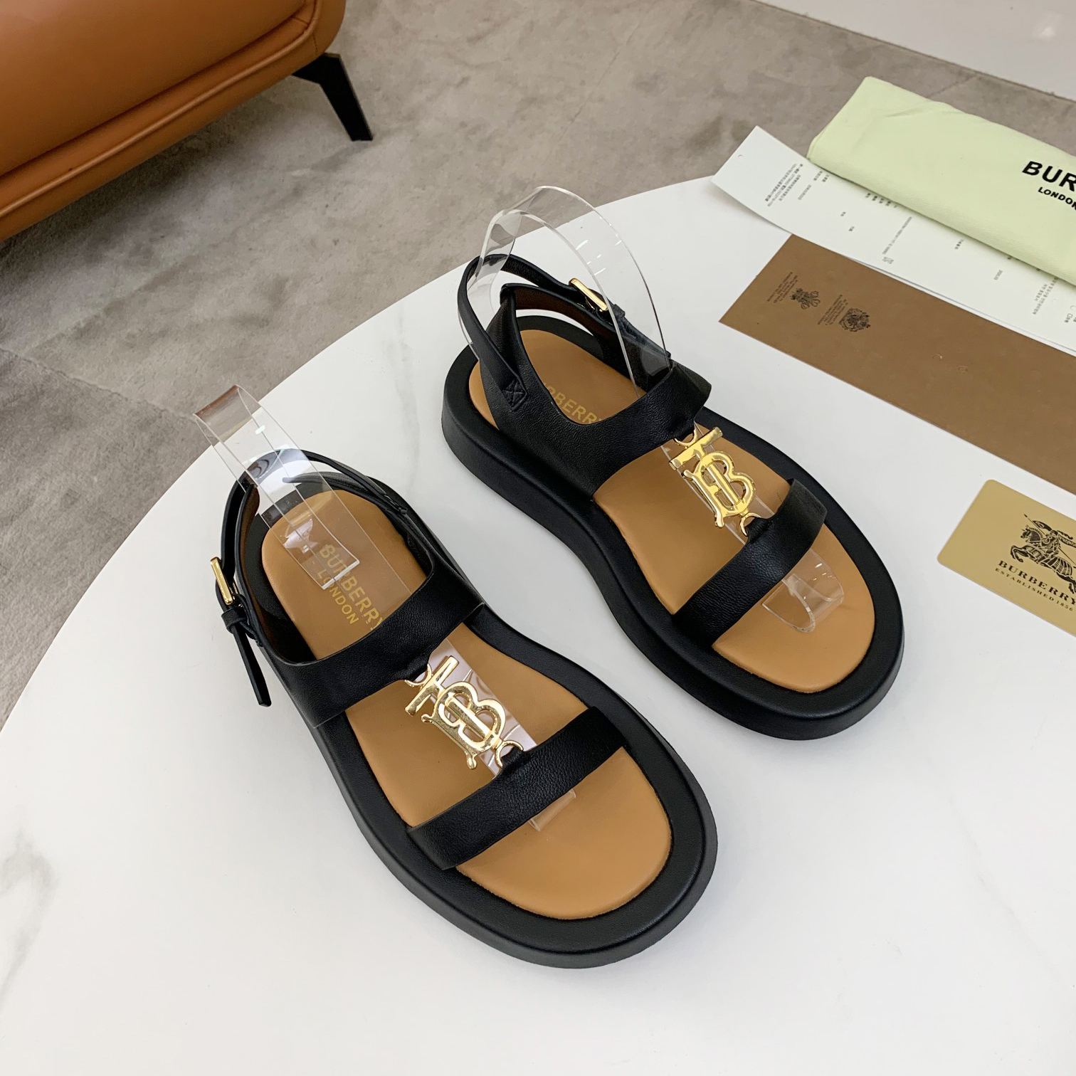 Burberry Monogram Motif Leather Sandals - DopestKickz