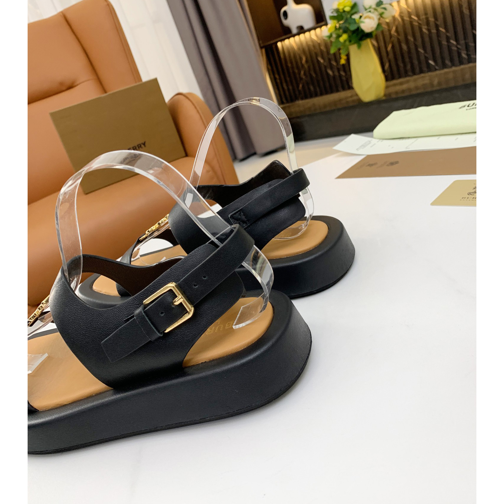 Burberry Monogram Motif Leather Sandals - DopestKickz