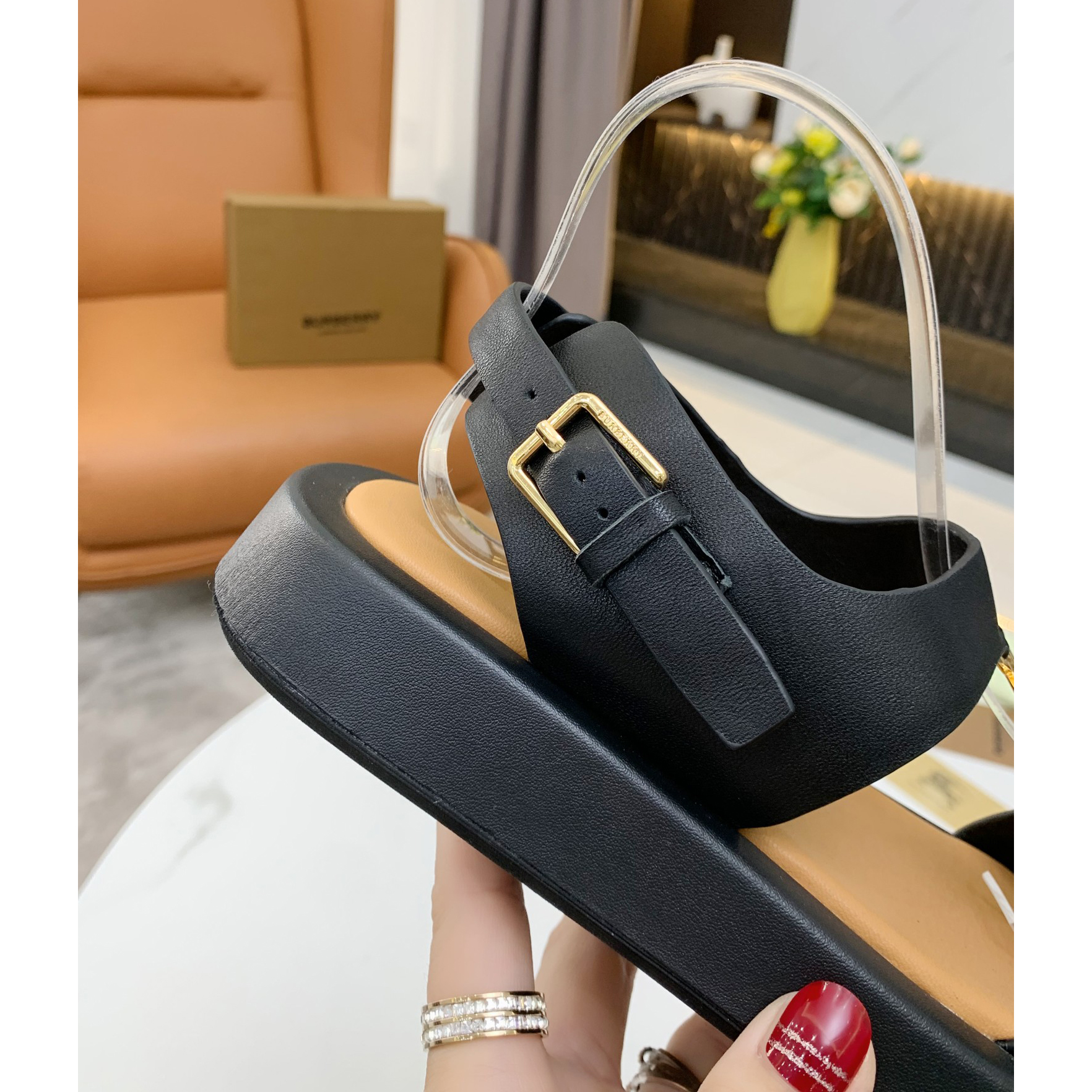 Burberry Monogram Motif Leather Sandals - DopestKickz