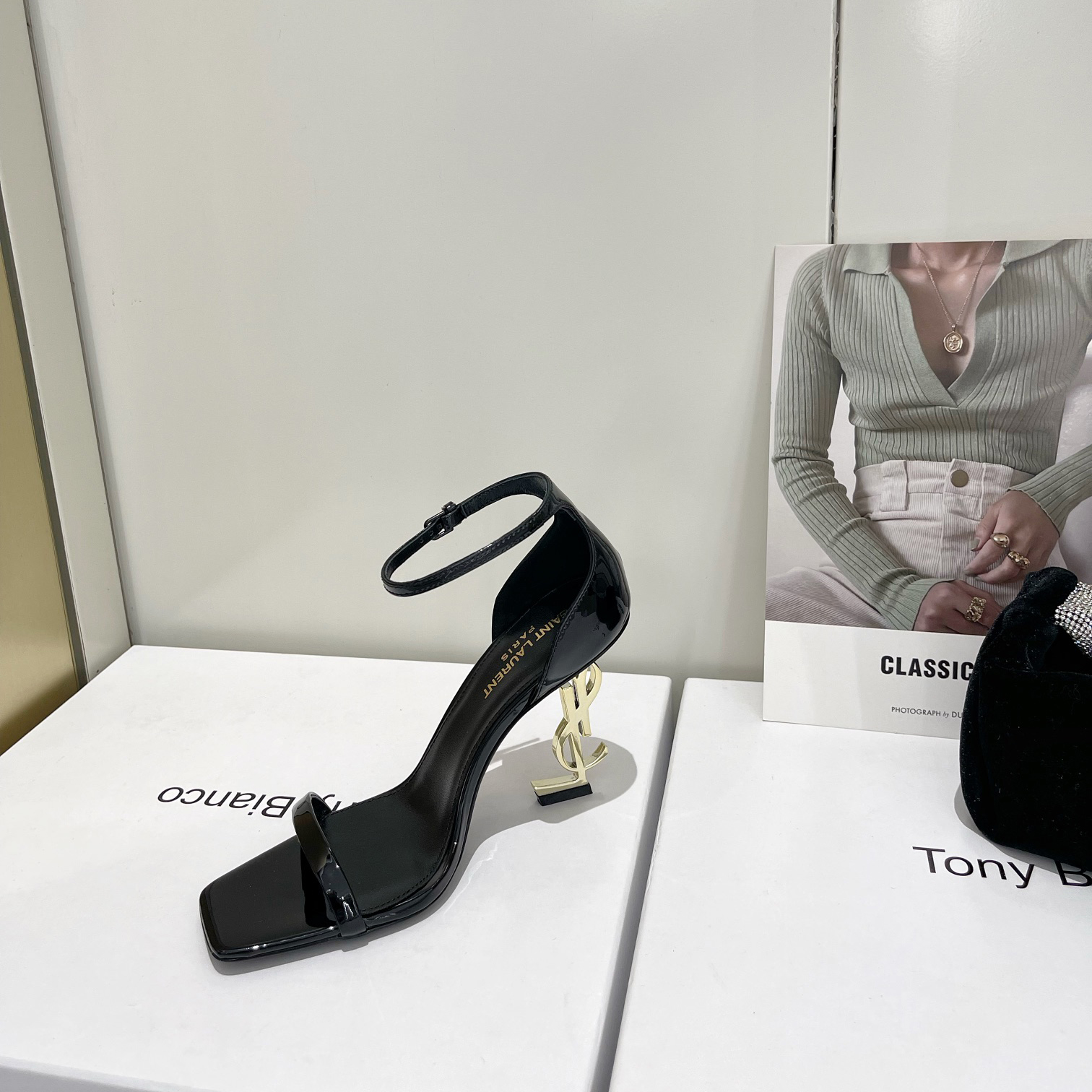 Saint Laurent Opyum Sandals In Patent Leather WIth Gold-Tone Heel— Heel Higth 90mm - DopestKickz
