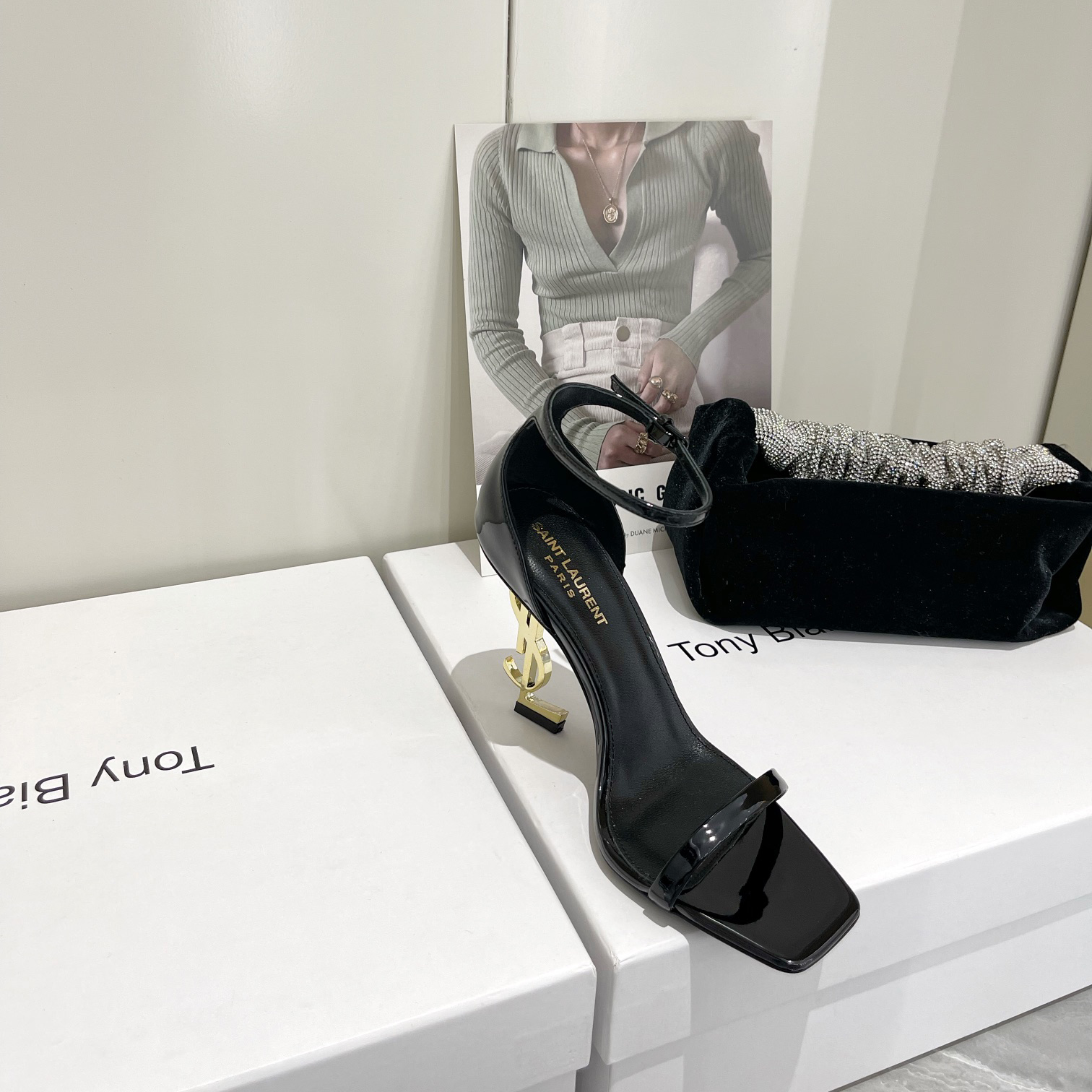 Saint Laurent Opyum Sandals In Patent Leather WIth Gold-Tone Heel— Heel Higth 90mm - DopestKickz