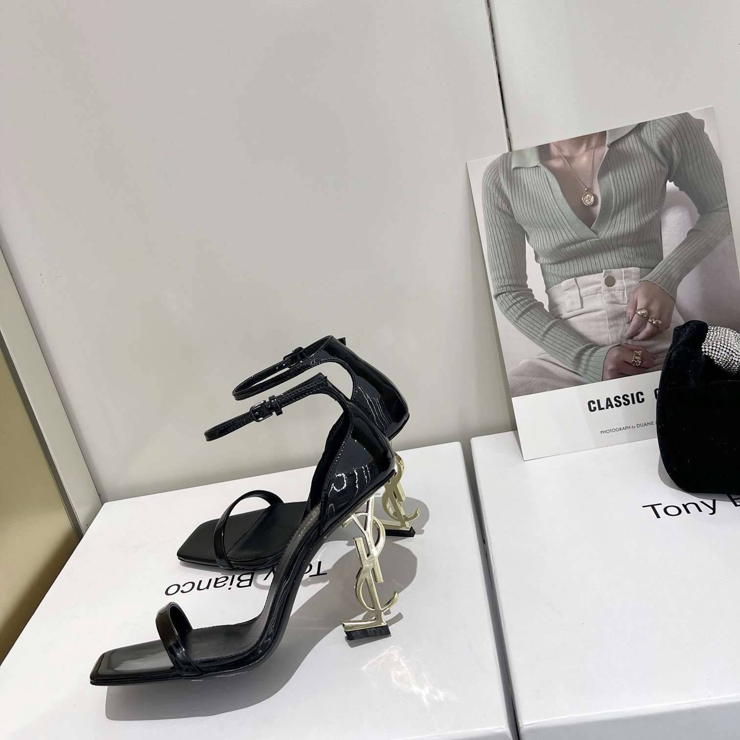 Saint Laurent Opyum Sandals In Patent Leather WIth Gold-Tone Heel— Heel Higth 90mm - DopestKickz