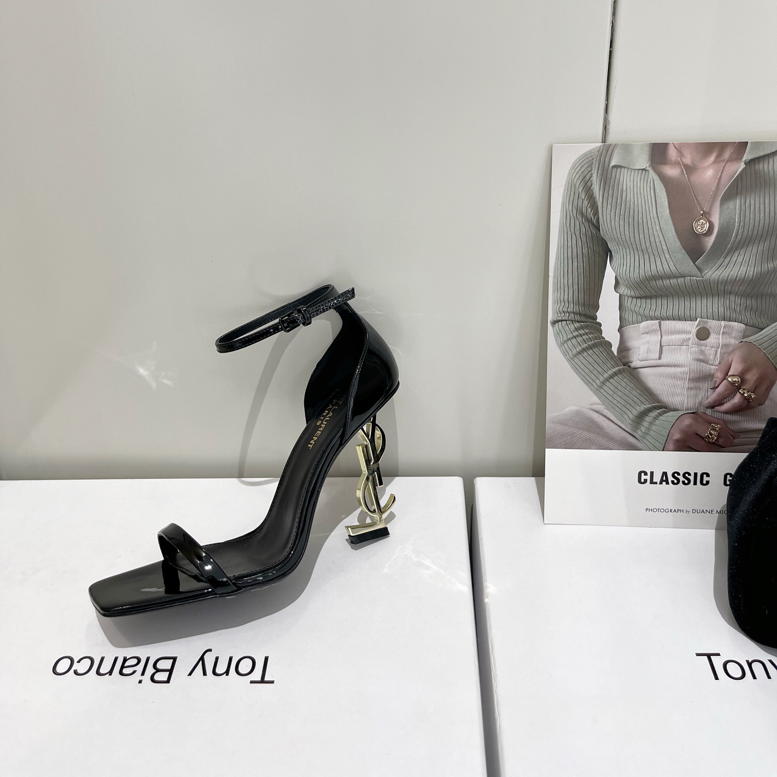 Saint Laurent Opyum Sandals In Patent Leather WIth Gold-Tone Heel— Heel Higth 90mm - DopestKickz