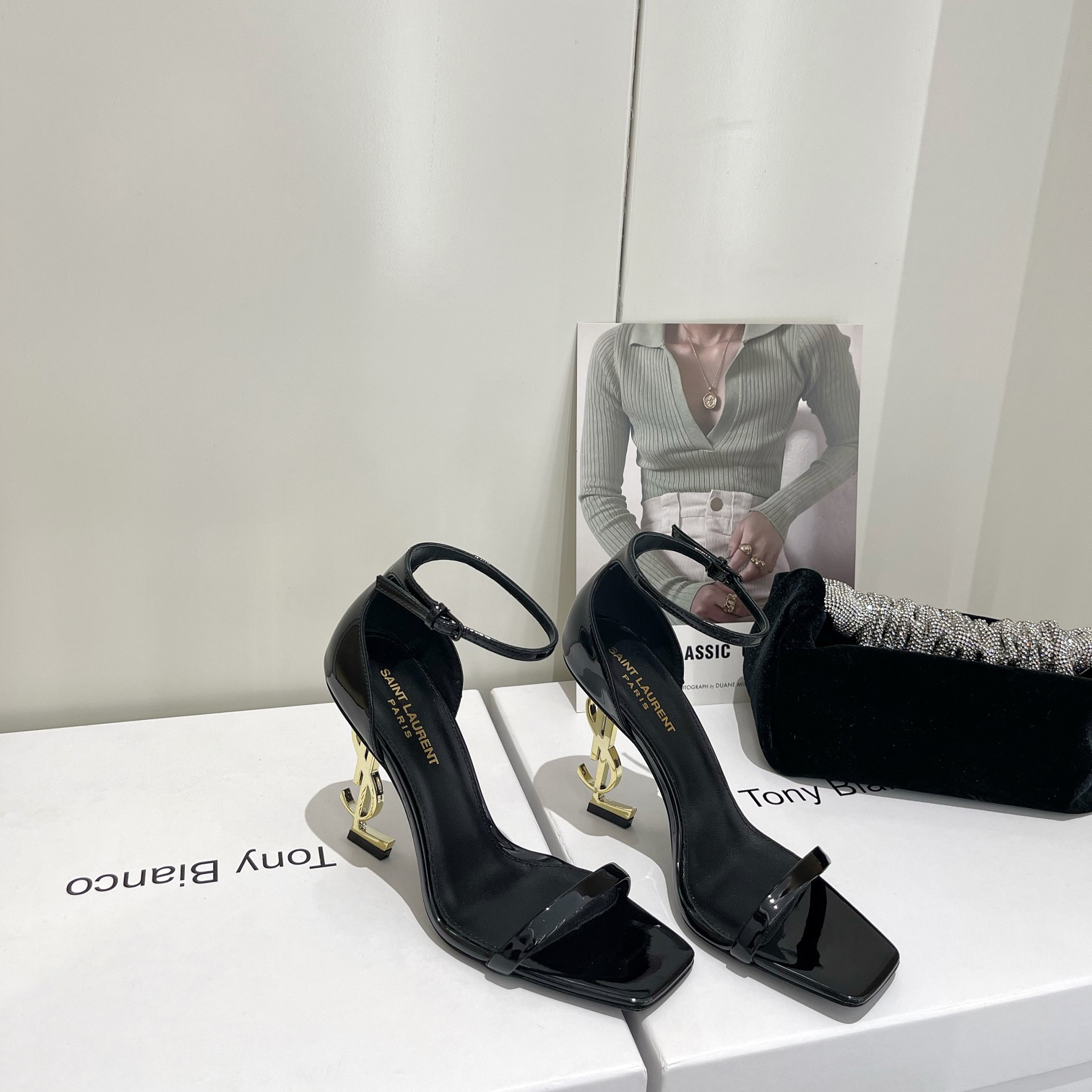 Saint Laurent Opyum Sandals In Patent Leather WIth Gold-Tone Heel— Heel Higth 90mm - DopestKickz