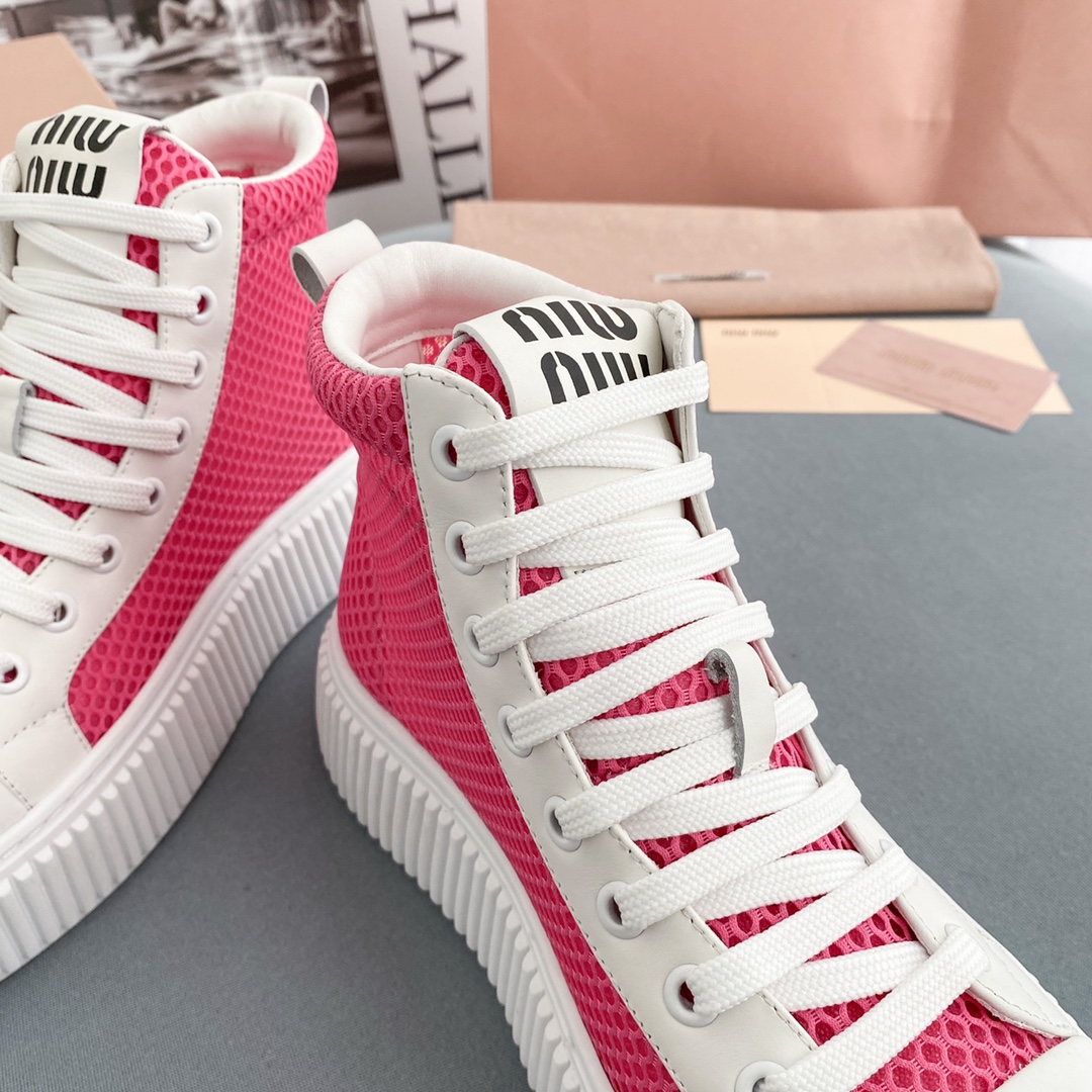 Miu Miu Mesh Flatform High-Top Sneakers - DopestKickz