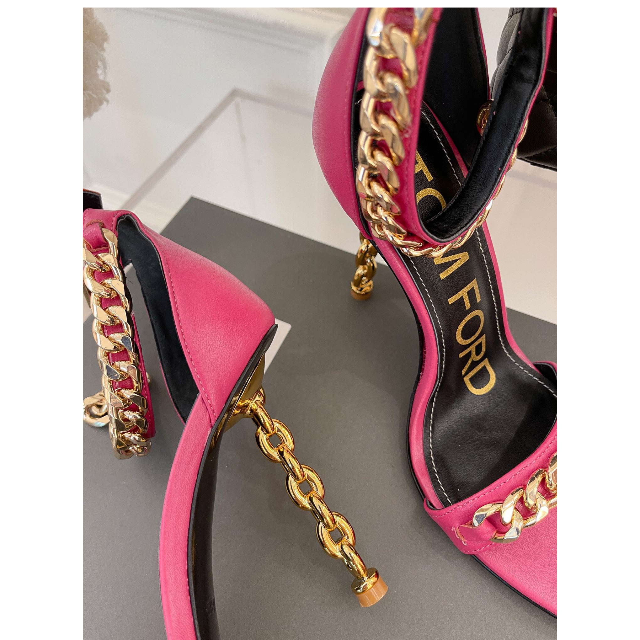 Tom Ford Chain-Trimmed Leather Sandals With Heel Height Of 10.5cm - DopestKickz