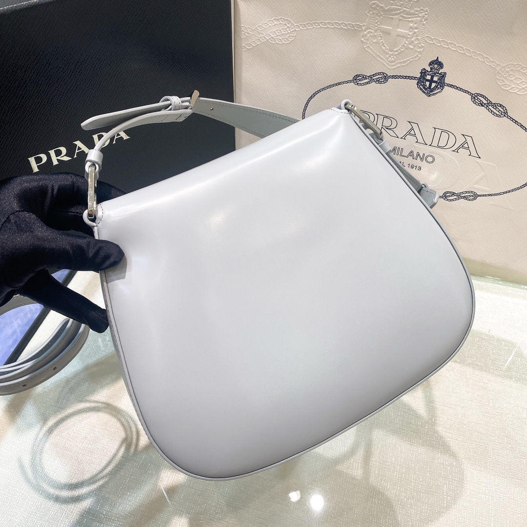 Prada Cleo Brushed Leather Shoulder Bag In Grey(24-19-6cm)   1BD303 - DopestKickz