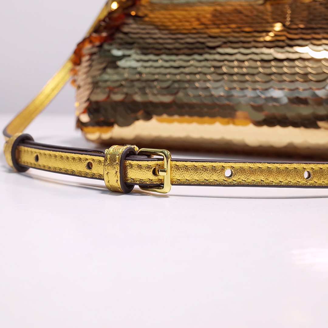 Fendi Gold-Coloured Leather And Sequinned Bag   (26-18-9.5cm)   8BP129  - DopestKickz